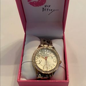 Betsy Johnson cheetah rhinestone oversized watch